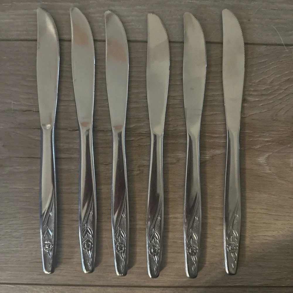 6 PCs International Silver INS88  Modern Solid Dinner‎ Knife